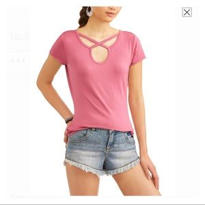 Criss Cross Key Hole Neck Tee
